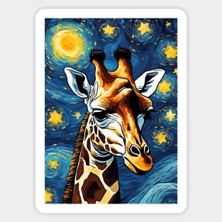 Giraffe Animal Painting in a Van Gogh Starry Night Art Style Sticker